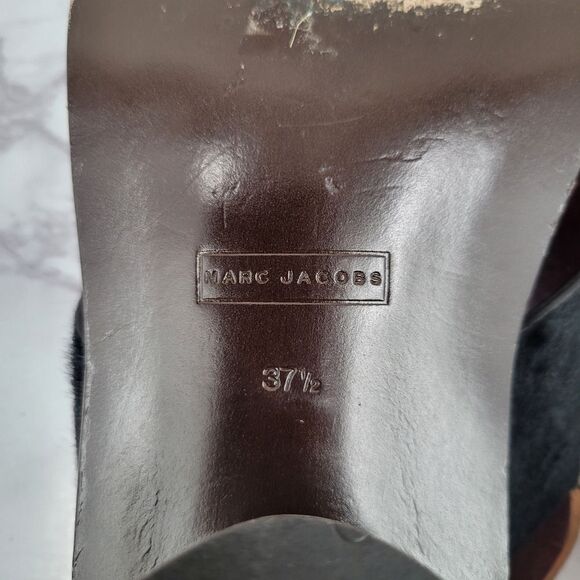 Marc Jacobs Y2K Chunky Heeled Pony Hair Leather Sandals Crystal Rhinestones - Picture 11 of 12